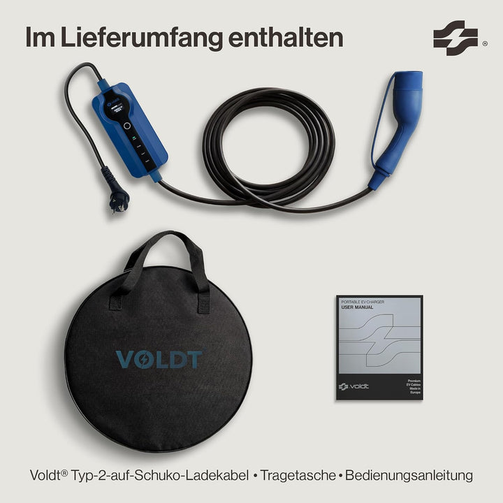 VOLDT Typ 2 Ladekabel Schuko 3,7 kW + APP, 1-phasig, 8A - 16A, verstellbare EV-Ladegerät mit steuerb