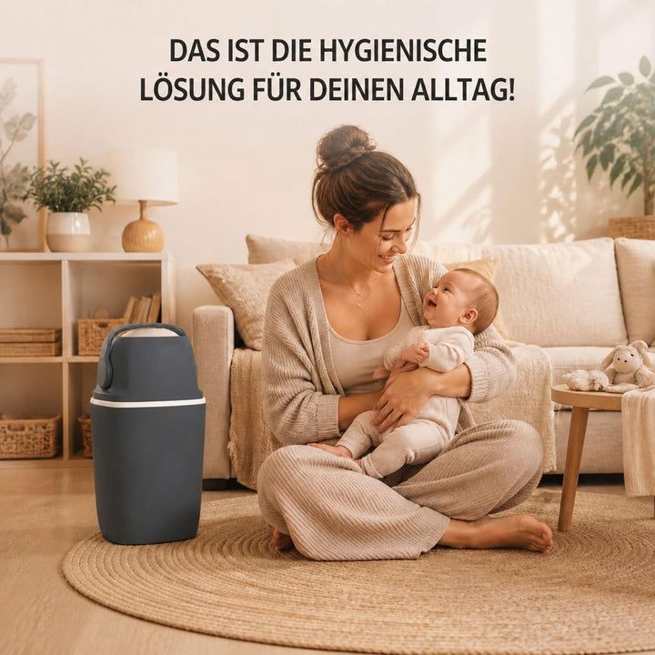 AirWell Windeleimer Geruchsdicht &amp; Windel Blaubaer - Wickeleimer, mit Geruchsstopp-System, Einhändig