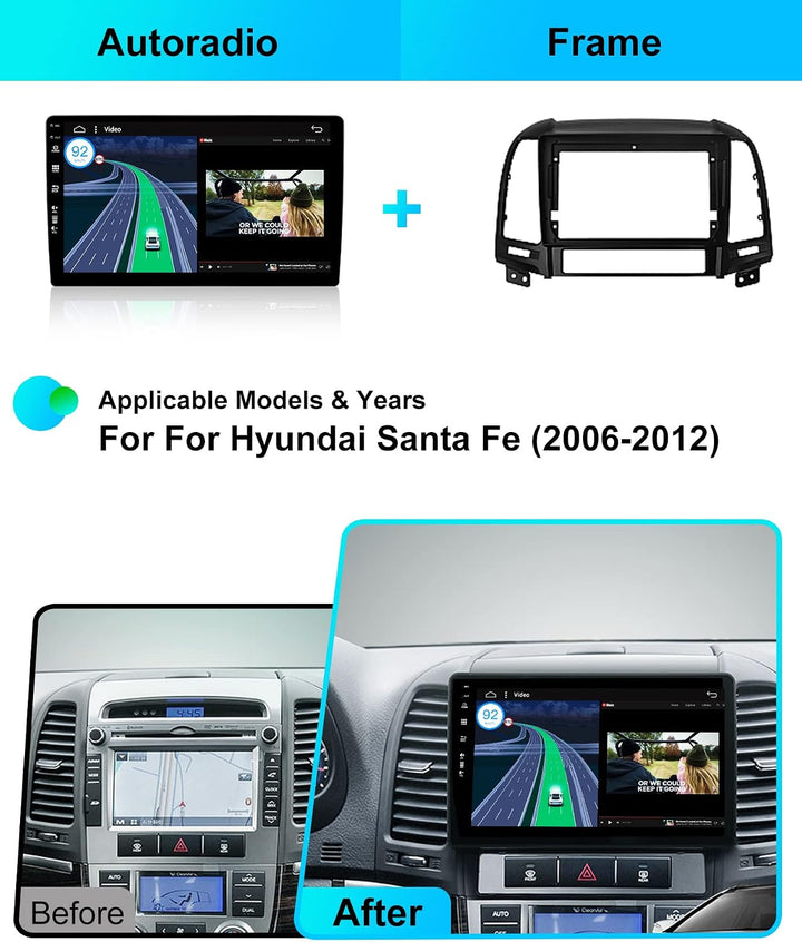 6G+128G - Android 15 Autoradio Passt für Hyundai Santa FE (2006-2012) - Kabellos Carplay/Android Aut