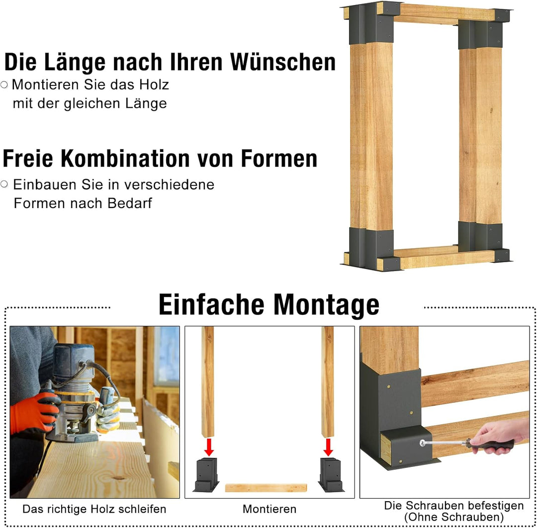 Froadp 4x Schwarz Kaminholzstapelhilfe Metall Holzstapelhilfe Gespritztes Eisen Holzstapelhalter Sta