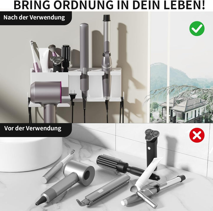 Fönhalter Ohne Bohren - Metall Wandhalterung für Dyson Airwrap, Lockenstab, Glätteisen &amp; Föhn, Stabi