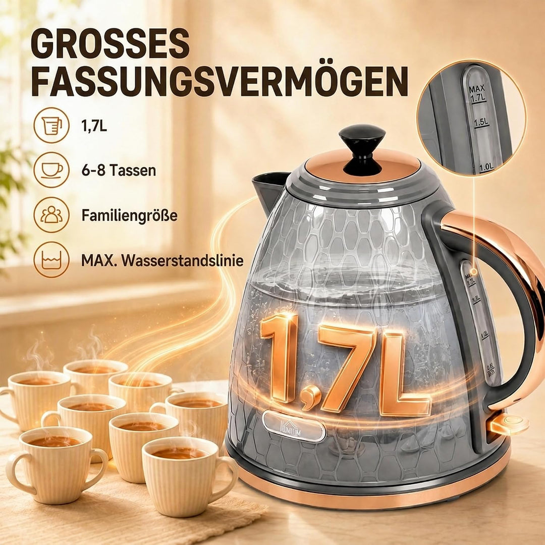 HOMCOM Elektrischer Wasserkocher 1,7L Schnellkochfunktion 2,2kW Grau, Grau