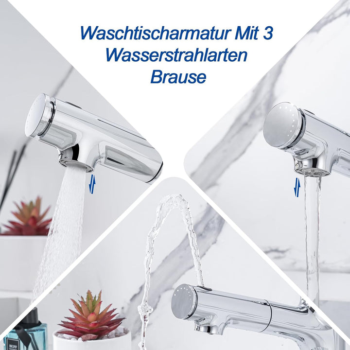 Waschtischarmatur mit Ausziehbar Brause LakeBayMZC Wasserhahn Bad,Einhebelmischer Badarmatur Waschbe