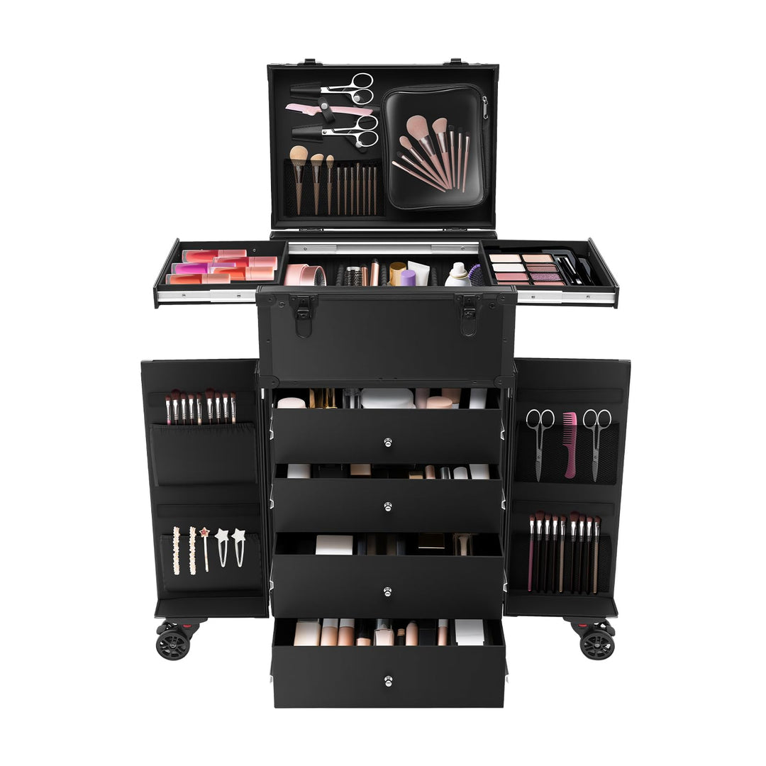 Kosmetik Trolley Kosmetikkoffer Friseurkoffer mit 4 Schubladen Make up Koffer Gross Schminkkoffer Na