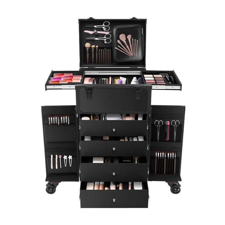 Kosmetik Trolley Kosmetikkoffer Friseurkoffer mit 4 Schubladen Make up Koffer Gross Schminkkoffer Na