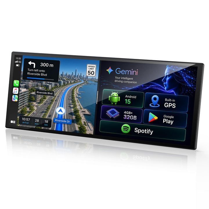 LAMTTO AI CarPlay Display 11 Zoll mit Android 15, Google Play &amp; Gemini AI