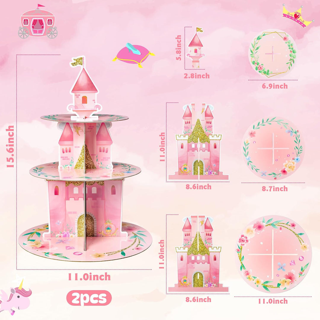Rosa Watercolor Cupcake Ständer 2 Stück 3-stöckig Prinzessin Karton