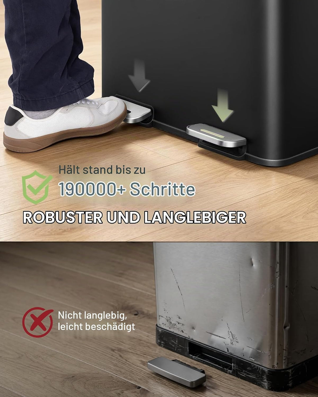 Hzuaneri Mülleimer Küche, 2 x 15 L, Mülltrennsystem 2 Fächer, Mülleimer mit Farbigem Soft-Close-Deck