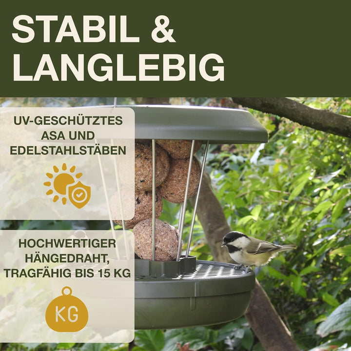 SWISSINNO Vogelfutterhaus zum Aufhängen – Lucerne SMART Birds - Meisenknödelhalter mit Auffangschale