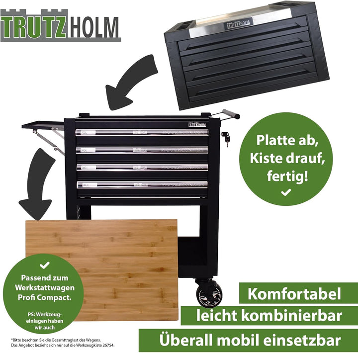 TRUTZHOLM Werkzeugkiste Werkstattwagen Aufsatz Box Koffer Werkzeugkasten 4 Schubladen leer (Schwarz)