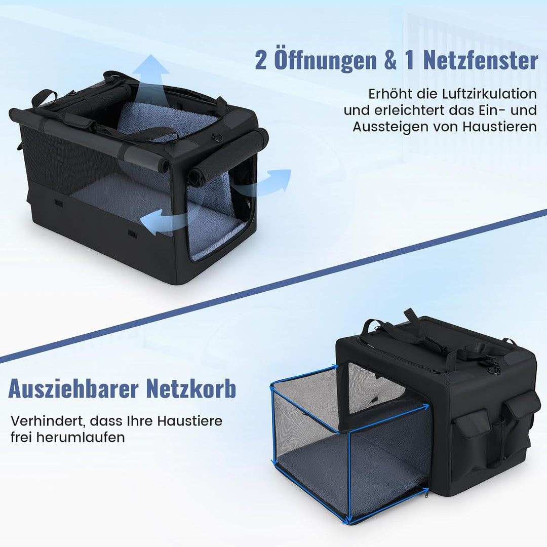 COSTWAY Hundebox faltbar, Transportbox Hund mit 2 Öffnungen, Fenster, Netzkorb, Griffen &amp; Tasche, Hu