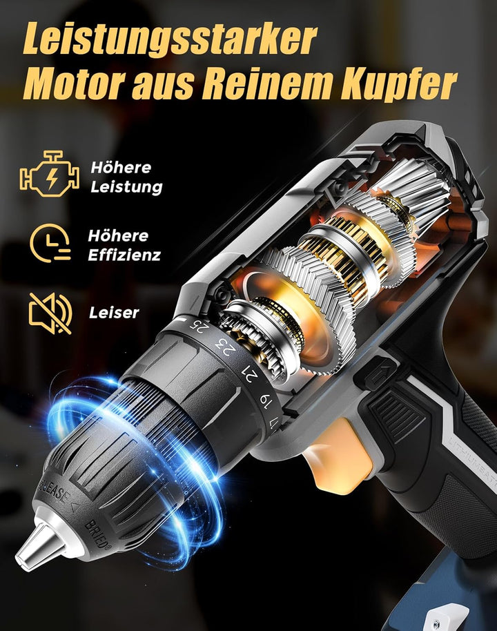 Akkuschrauber, 20V Akku Bohrschrauber, 25+1 Drehmomentstufen Akkubohrer, 42Nm Max Drehmoment, LED-Li