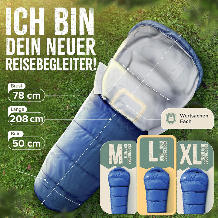Schlafsack Outdoor I [300GSM] Warmer &amp; 1700g Leichter Schlafsack für Frühling, Herbst und Winter [-5