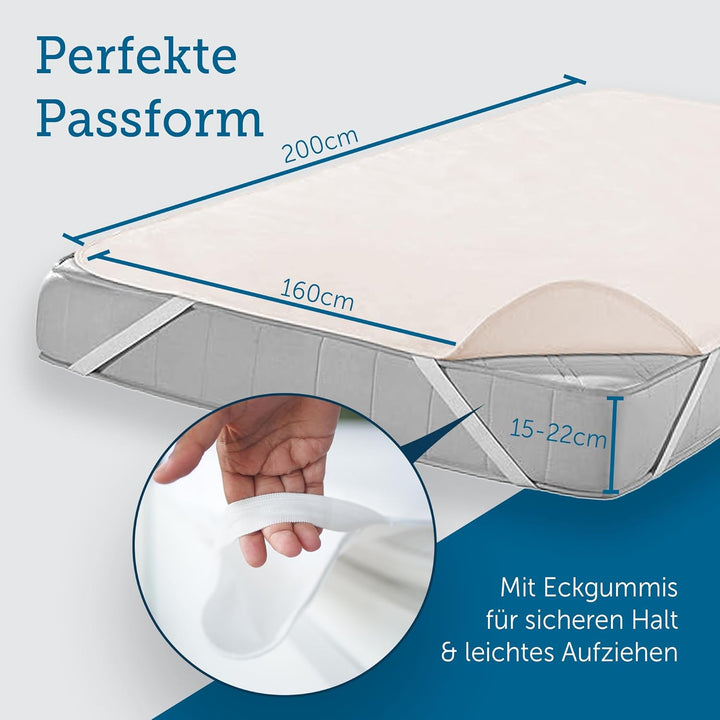 SETEX Molton Matratzenschutz, 160 x 200 cm, Eckgummis, Matratzenschoner aus 100 % Baumwolle, Basic,