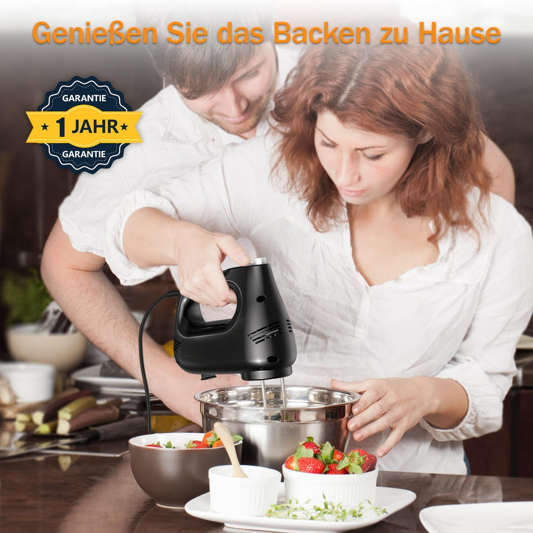 GUALIU Elektrischer Handmixer mit 304 Edelstahl-Rührbesen, Knethaken, Handrührgerät zum Backen von K