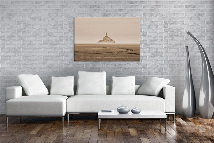 deyoli Insel Kathedrale Mont Saint Michel Effekt: Sepia Format: 80x60 als Leinwandbild, Motiv fertig
