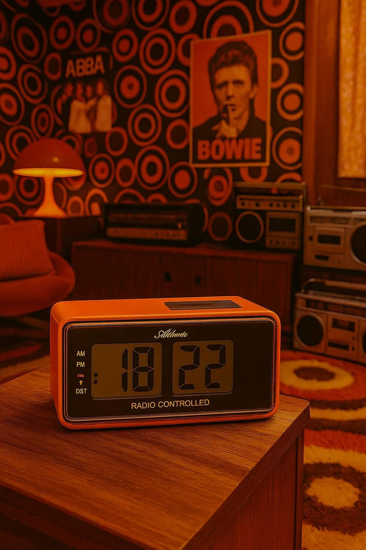 Atlanta Digitalwecker LCD Funkwecker Snooze Licht Retro Design Orange Lautlos Ohne Ticken - 1881-12,