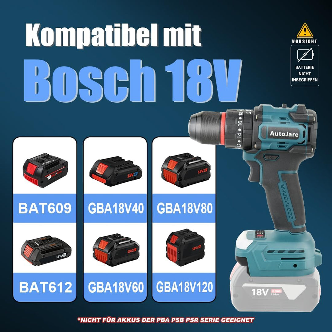 Akku Schlagbohrschrauber Kompatibel mit Bosch 18V Bürstenloser Bohrschrauber 20+3 Drehmomentstufen 7
