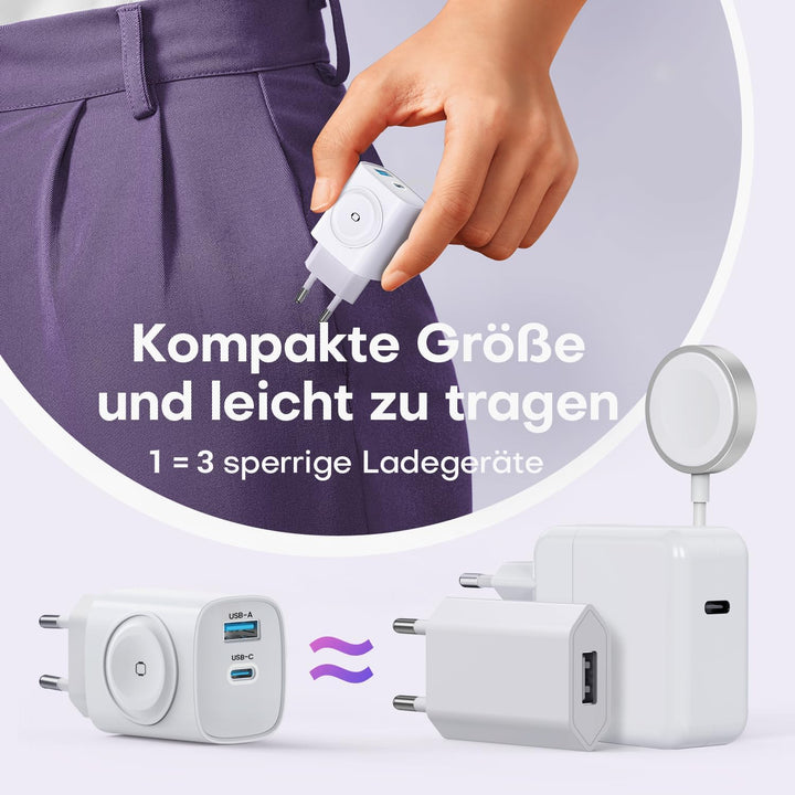 Apple Watch Ladegerät, 3-in-1 20W USB C iPhone Ladegerät PD 3,0 Schnellladegerät für Apple Watch 11/
