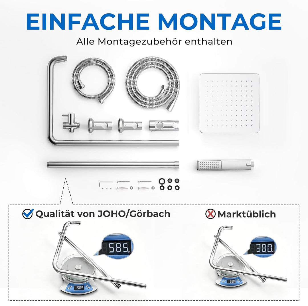Görbach Edelstahl Duschset ohne Armatur, Chrom Duschsystem mit Regenduschset, Duschgarnitur, Handbra