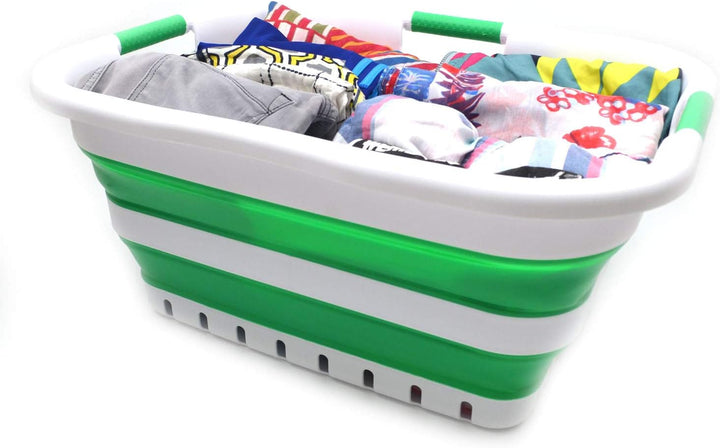 SAMMART 41L Collapsible 3 Handled Plastic Laundry Basket - Foldable Pop Up Storage Container/Organiz