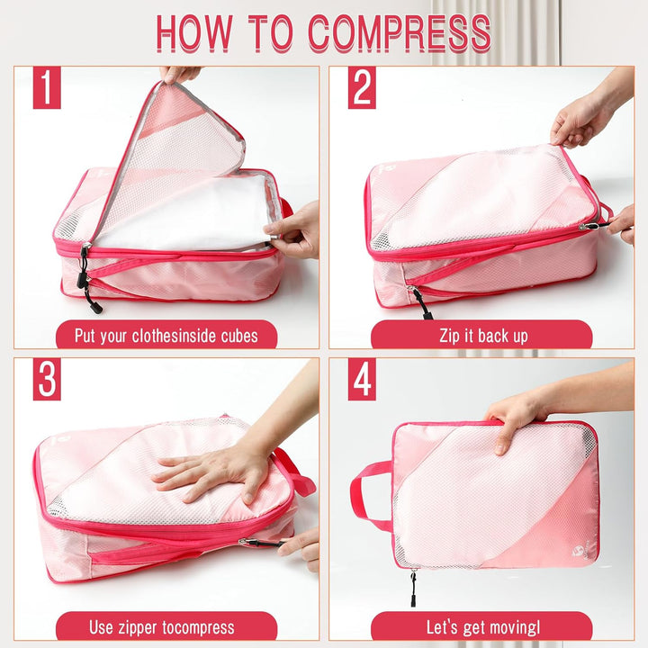 AiQInu Packing Cubes Compression, 5 Stück Packtaschen Kompression Koffer Organizer Set mit Wäschebeu