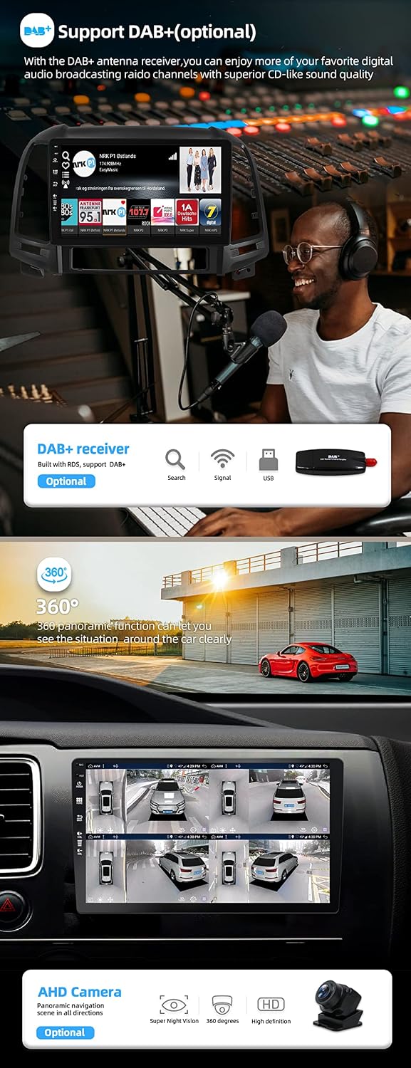 6G+128G - Android 15 Autoradio Passt für Hyundai Santa FE (2006-2012) - Kabellos Carplay/Android Aut