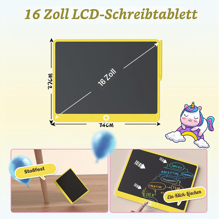 LCD Schreibtafel Kinder, Zaubertafel 16 Zoll, Umweltfreundlich Heller Bunten Schrift Pad Lernspielze