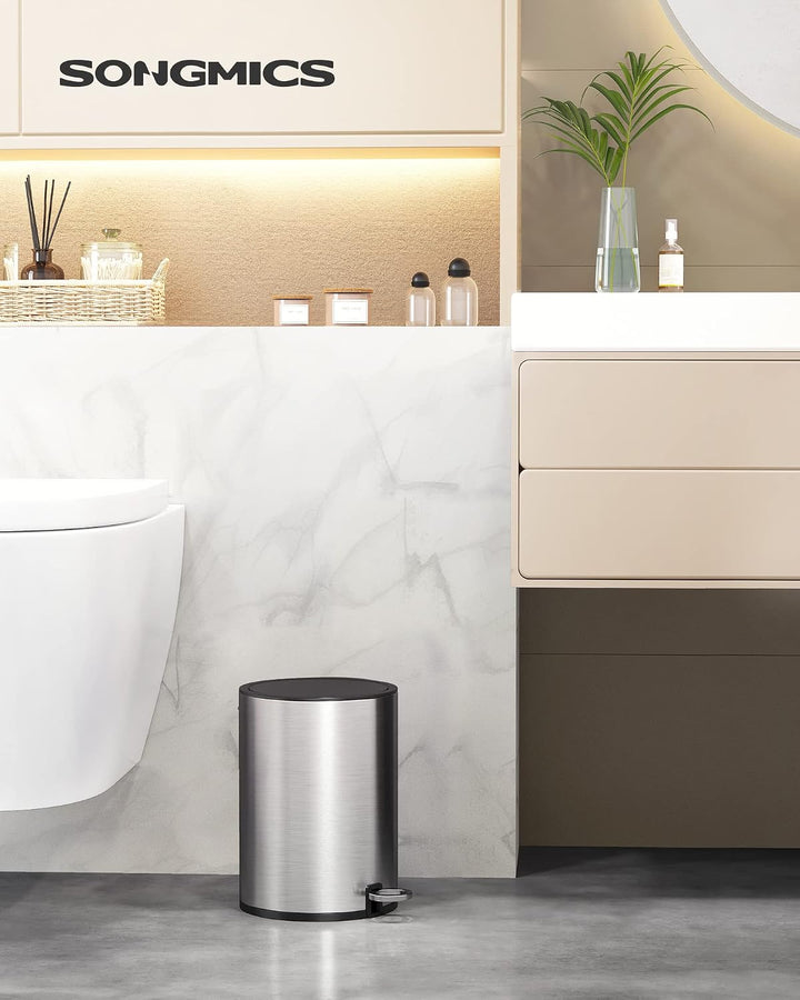 SONGMICS Kosmetikeimer, mit Deckel, Softclose, 3 Liter 3 L Silber metallic, 3 L Silber metallic