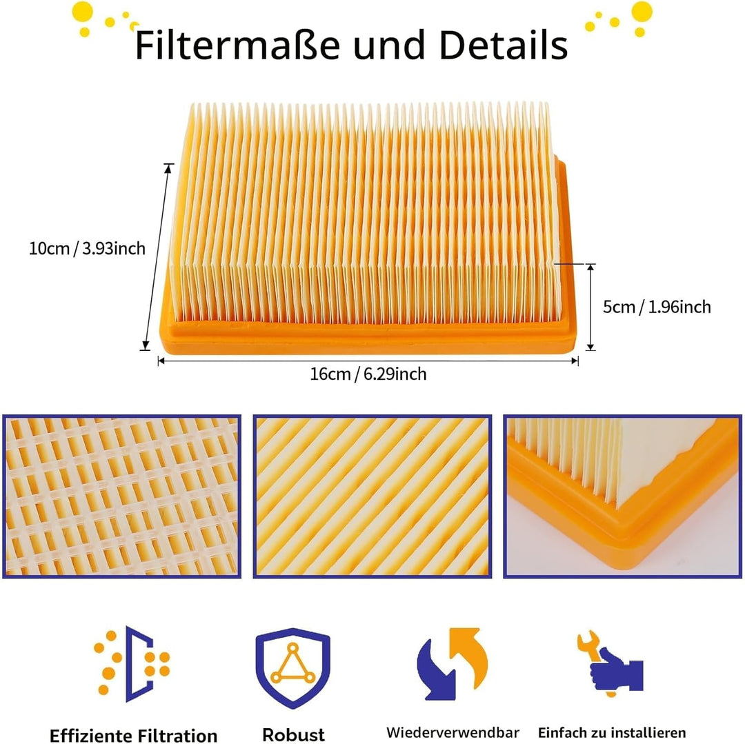 10 Kärcher Staubsaugerbeutel mit 2 Filter Ersatz für Kärcher WD4 WD5 WD6 WD5P WD6P MV4 MV5 MV6, Filt