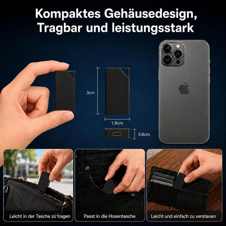 Mini Diktiergerät 64 GB mit Sprachaktivierung, HD-Audio und DSP 5.0 Schwarz, Schwarz