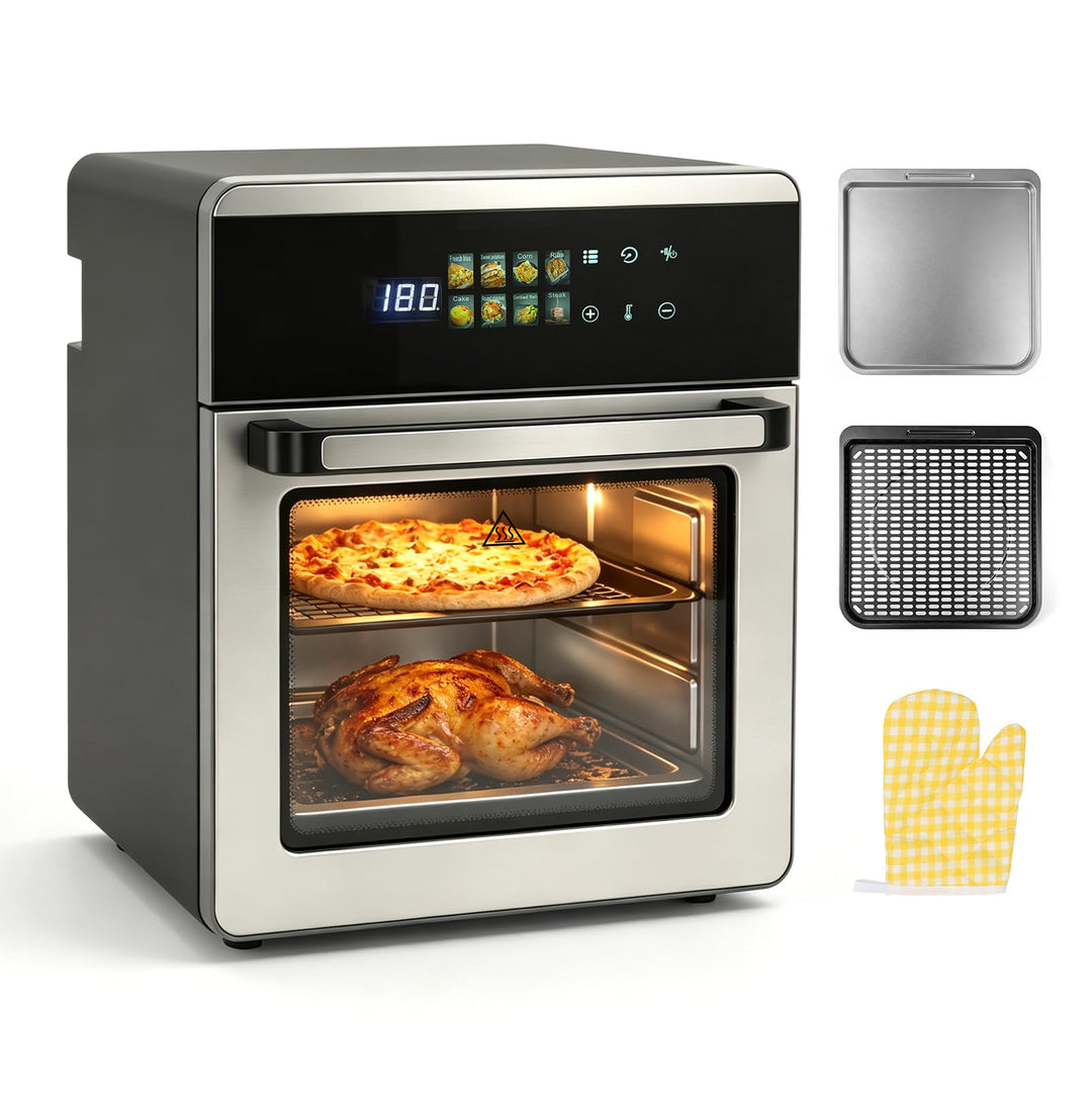 Heissluftfritteuse 16 Liter Edelstahl, 8-in-1 Multifunktionsofen Heissluftfritteuse und Ofen, Airfry