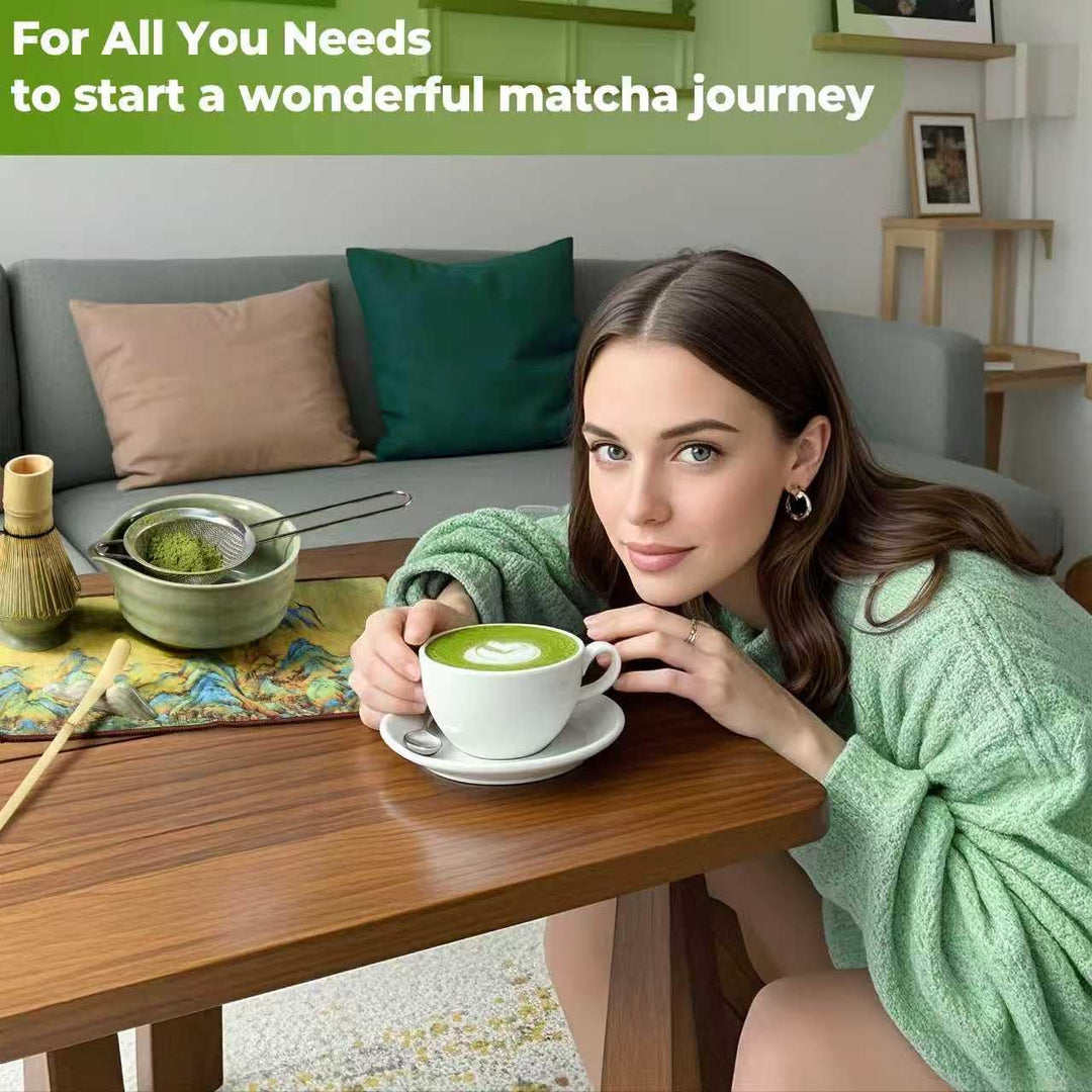 7 Stück Matcha Set, Matcha Besen Set, Matcha Schale mit Auslauf Matcha Löffel, Matcha Besen, Matcha