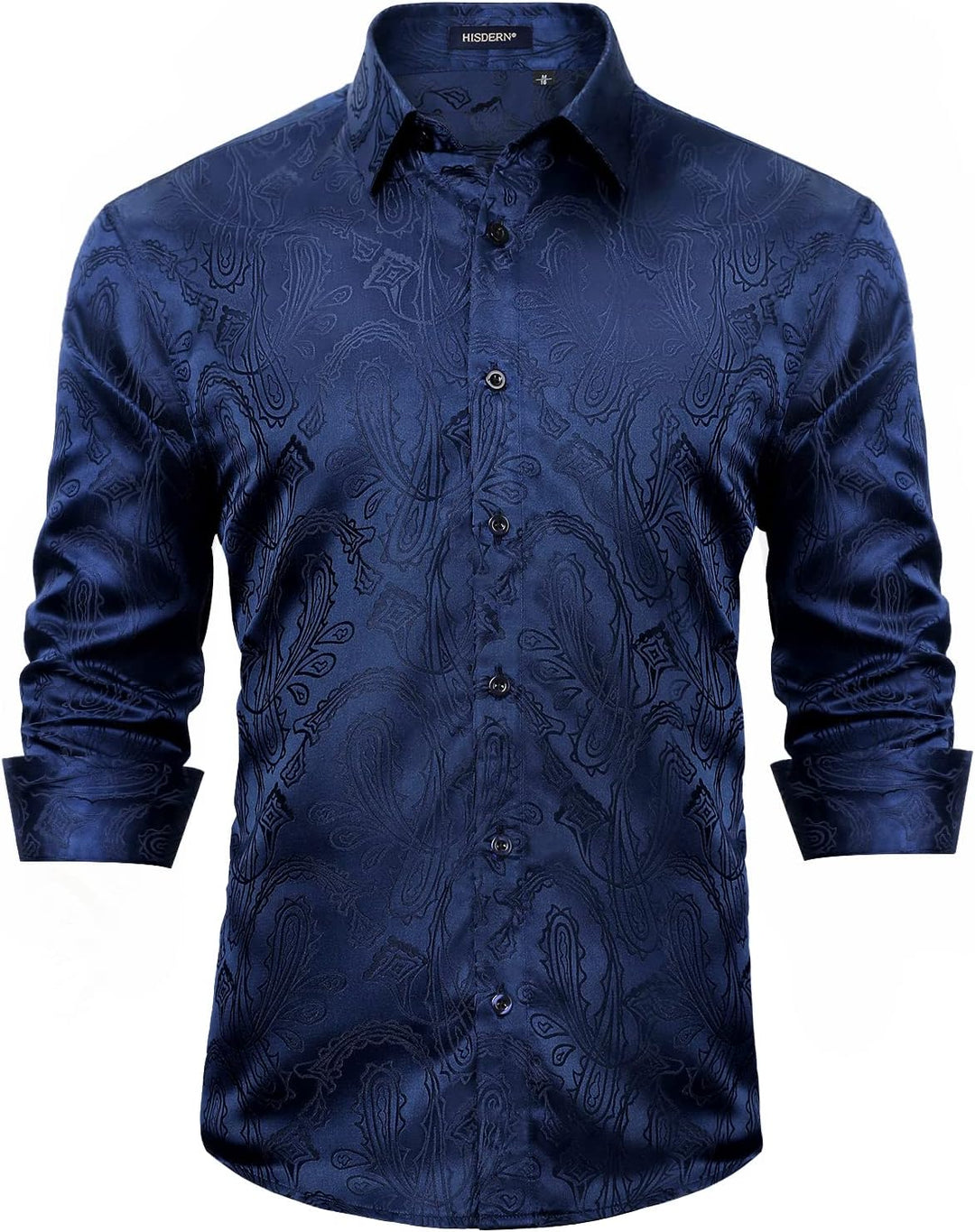 HISDERN Herren Paisley Hemd Langarm Satin Blumen Muster Hemd für Männer Jacquard Stickerei Freizeith