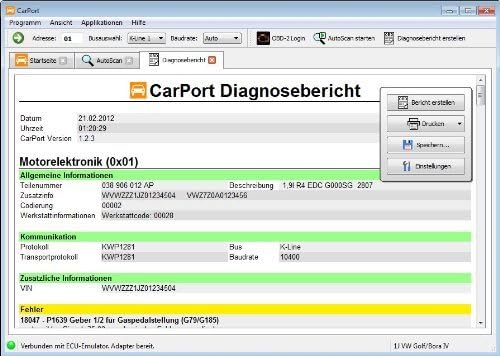 AutoDia K509 für CarPort Software CAN UDS oder KKL USB Diagnose Interface
