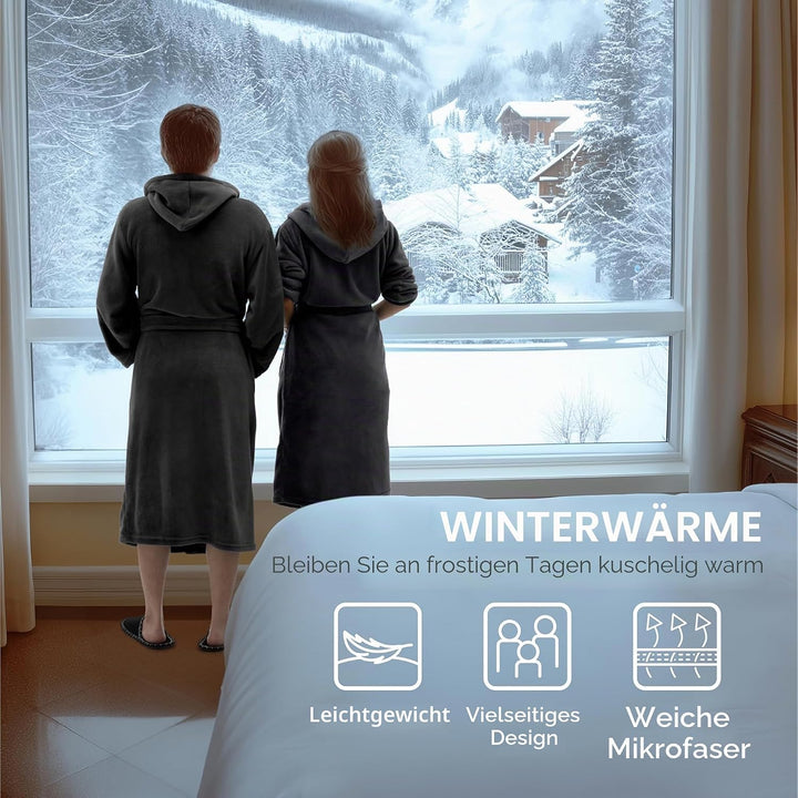 HOMELEVEL Bademantel Morgenmantel Unisex - kuschelweicher Reisebademantel Saunamantel - Mikrofaser M