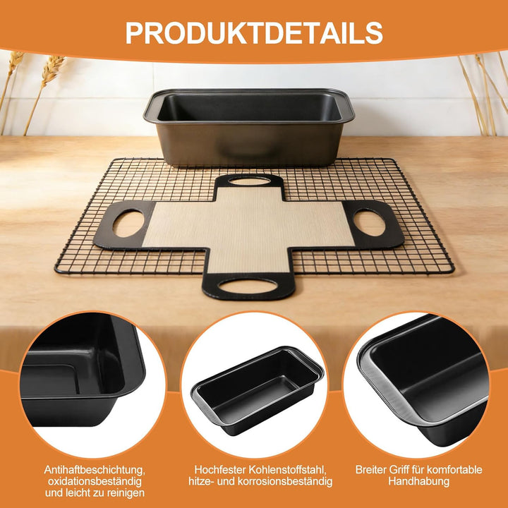 2 Stück Edelstahl Brotbackform - 27.5x15x6cm Kastenform mit 2x Backmatte, Toastbrot Backform Kohlens