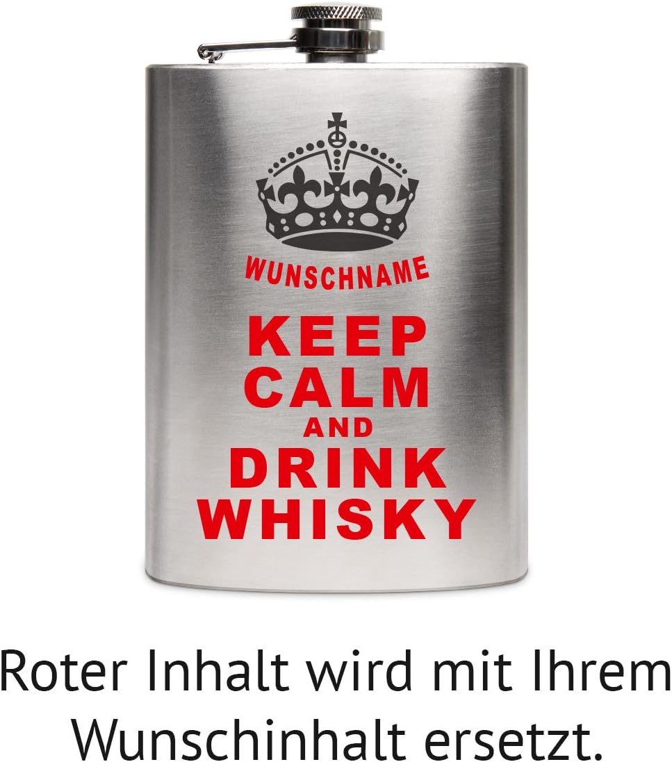 Flachmann Edelstahl 8oz. 237 ml mit individueller Gravur - Keep Calm, Keep Calm