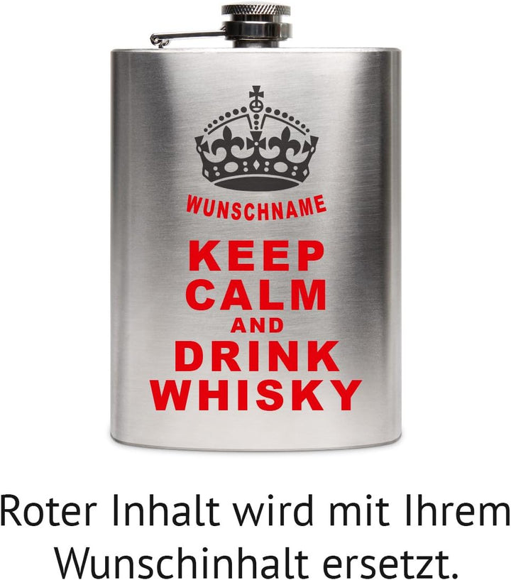 Flachmann Edelstahl 8oz. 237 ml mit individueller Gravur - Keep Calm, Keep Calm