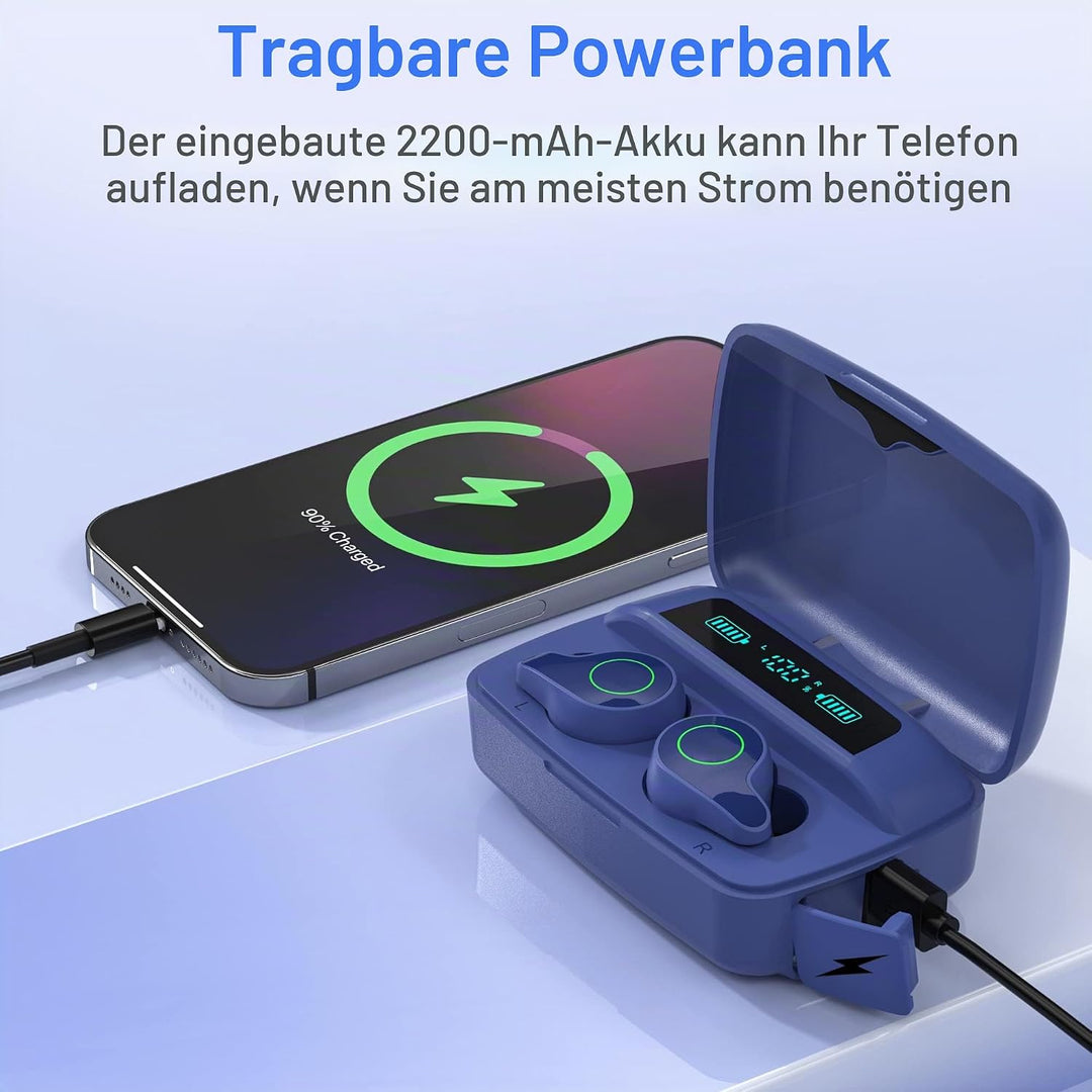 Kopfhörer Kabellos, Bluetooth 5.0 in-Ear Kopfhörer mit Mikrofon Blau, Blau