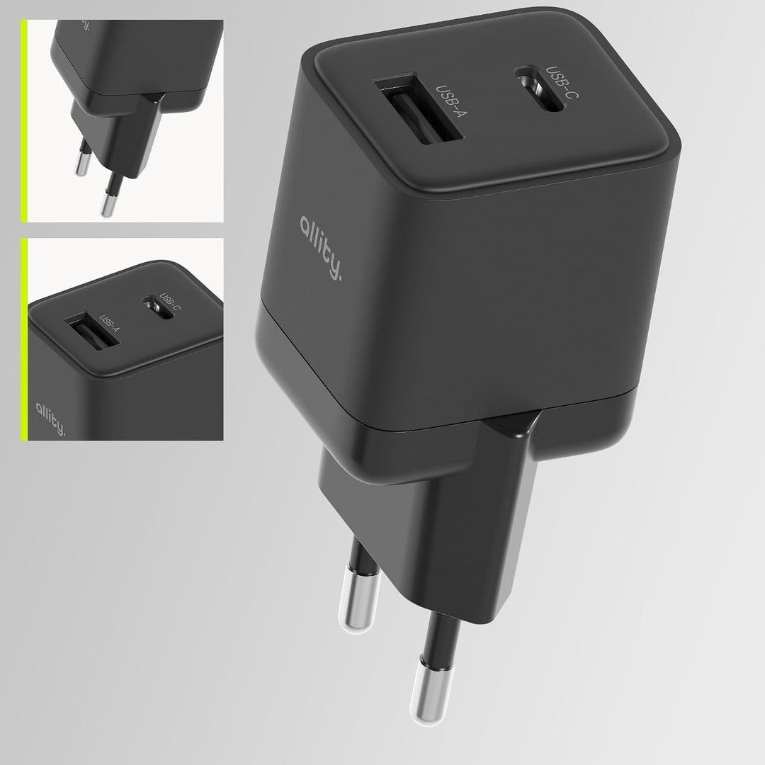 GaN Ladegerät 30W USB-C + USB-A Schnellladegerät | Mini Netzteil mit Power Delivery &amp; Quick Charge |