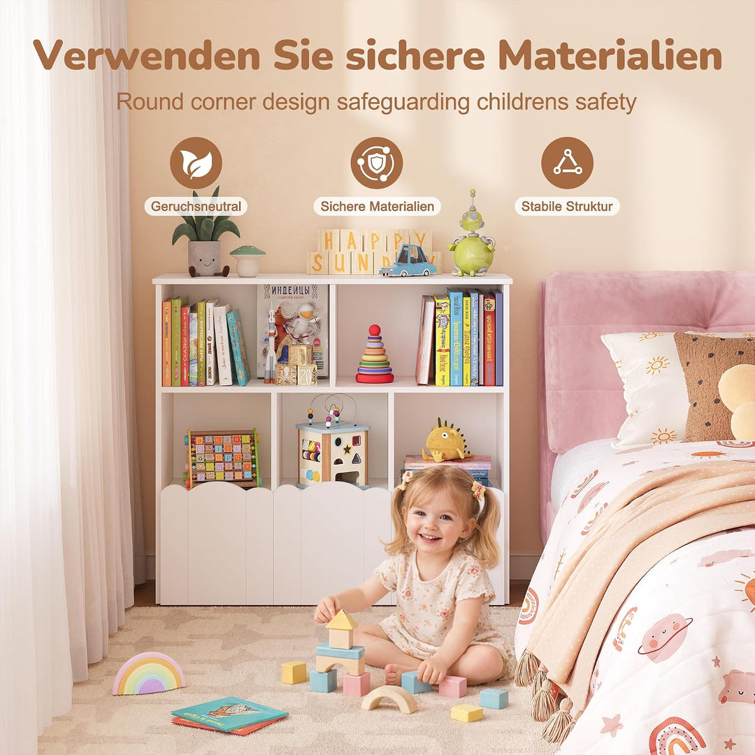 YOUDENOVA 3 Tier Kinderregal, Bücherregal, Kinderzimmer Möbel, Spielzeug Aufbewahrung auf Rollen, 10
