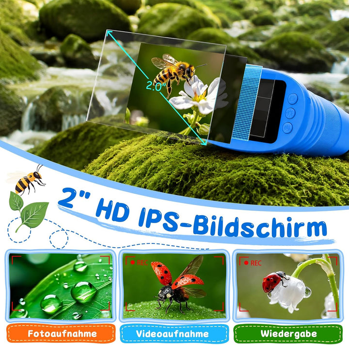 Digitales Mikroskop für Kinder 1000X, Abenteurer Mikroskop für Kinder mit 2 Zoll HD-Bildschirm, 8 LE