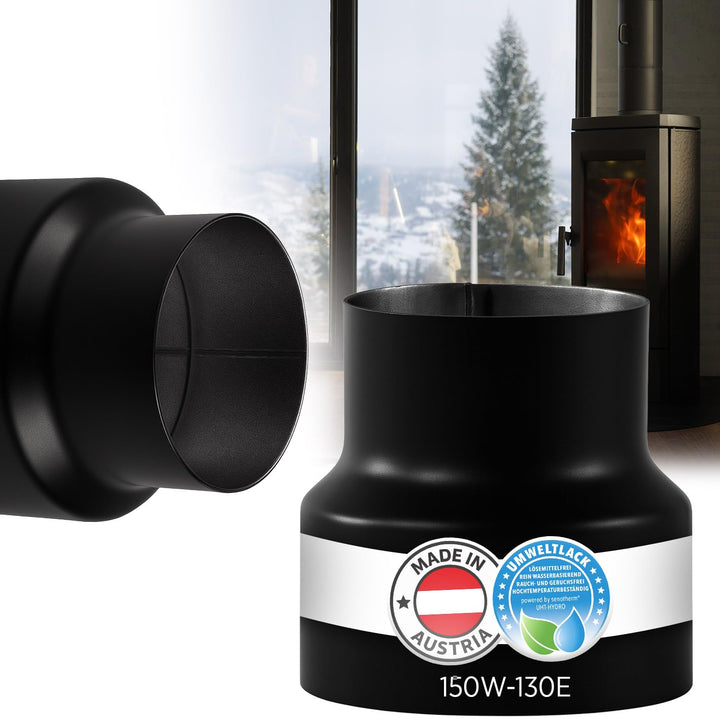 BERTRAMS Reduktion 150W-130E Schwarz | Ofenrohr Reduzierung 150 auf 130