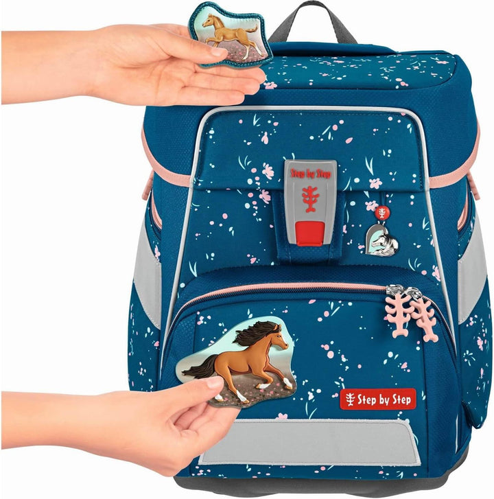 Step by Step Schulranzen-Set SPACE Wild Horse Ronja, 5-teilig, blau, Pferde-Design, ergonomischer To