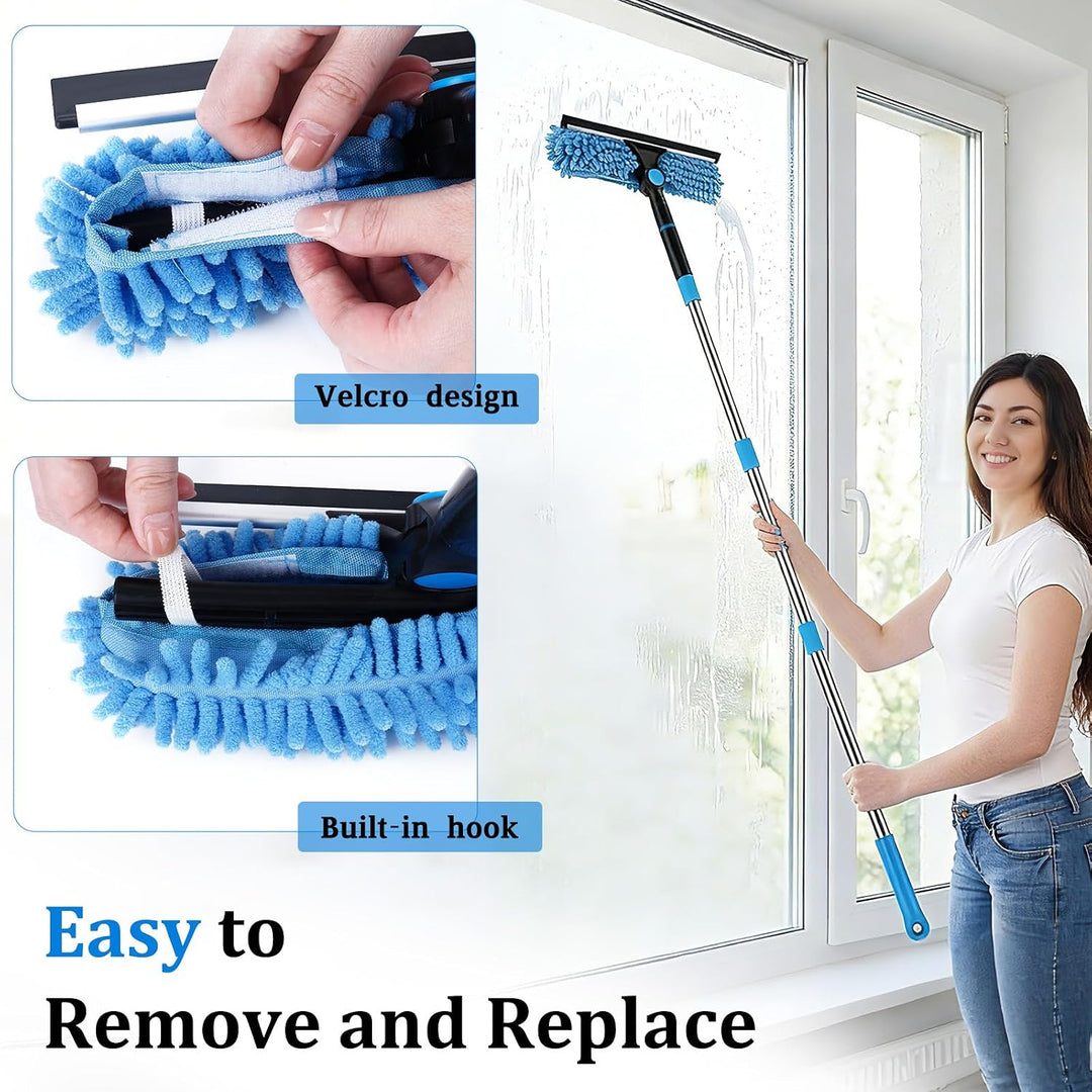 Fensterwischer Teleskop 4.5m,2 in 1 Profi Extra Lange für Hohe Fenster,Blau | Fensterreiniger mit La
