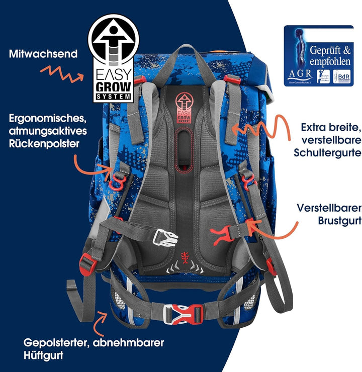 Step by Step Schulranzen-Set Cloud Reflect „Rocket Novo“ 5-teilig, blau, ergonomischer Tornister mit