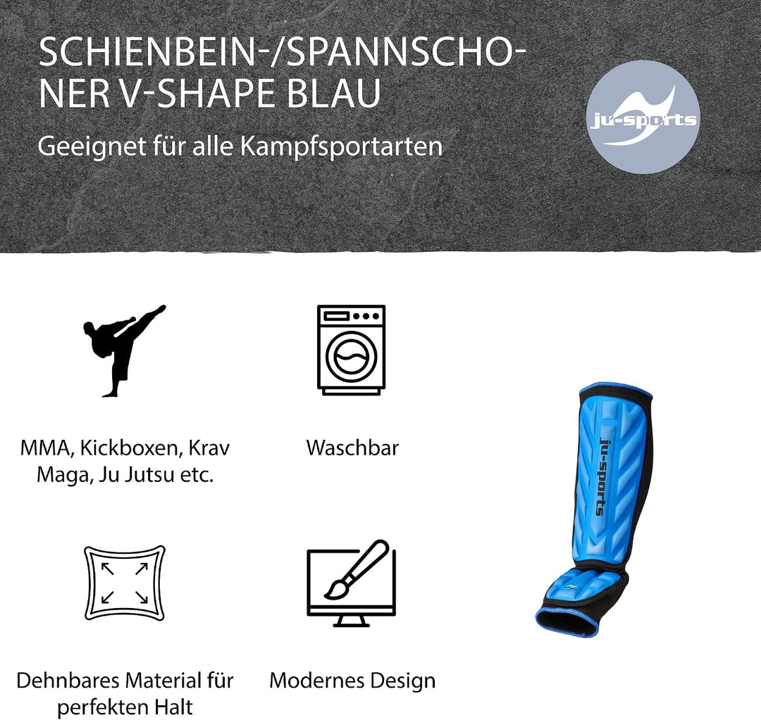 Ju-Sports Spann-/ Schienbeinschoner V-Shape C19 - Baumwolle I Robuster Schienbeinschutz für Kampfspo