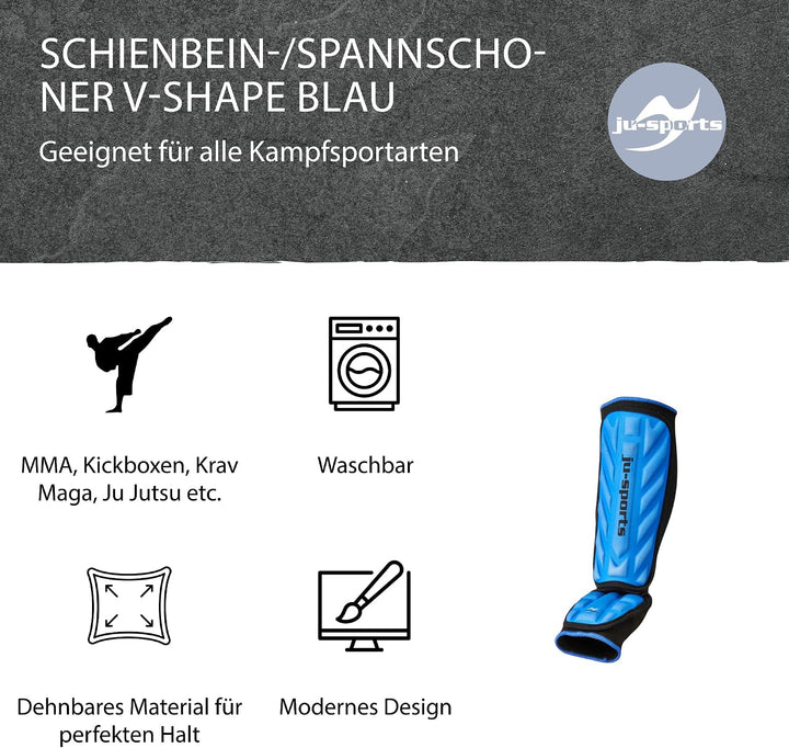 Ju-Sports Spann-/ Schienbeinschoner V-Shape C19 - Baumwolle I Robuster Schienbeinschutz für Kampfspo