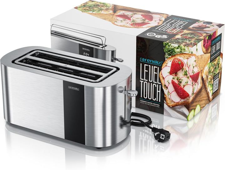 Arendo - Edelstahl Toaster 4 Scheiben Langschlitz - Touchscreen – Doppelwandgehäuse – 1500 W – Integ